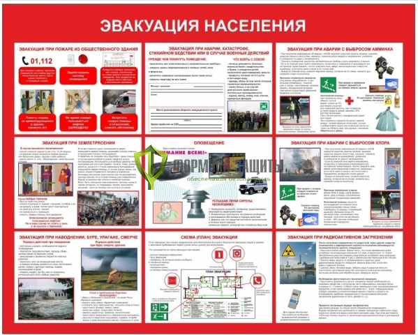 Стенд "Эвакуация населения" (размер: 1200x1000 мм) от интернет-магазина Формула Защиты