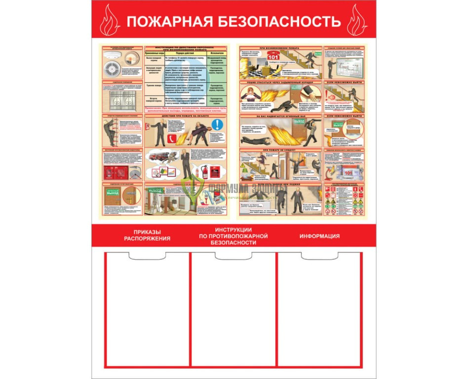 Стенд "Пожарная безопасность" (размер: 750х1000 мм) от интернет-магазина Формула Защиты