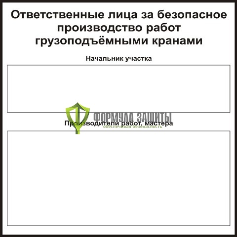Стенд "Ответственные лица за безопасное производство работ" (размер: 1000х1000 мм) от интернет-магазина Формула Защиты