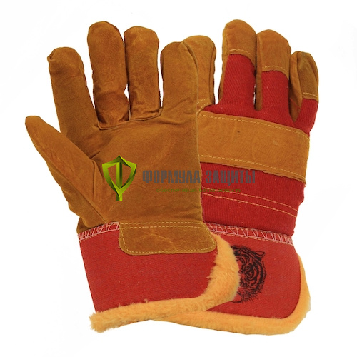 Перчатки спилковые комбинированные утеплённые, искусственный мех 0385 от интернет-магазина Формула Защиты