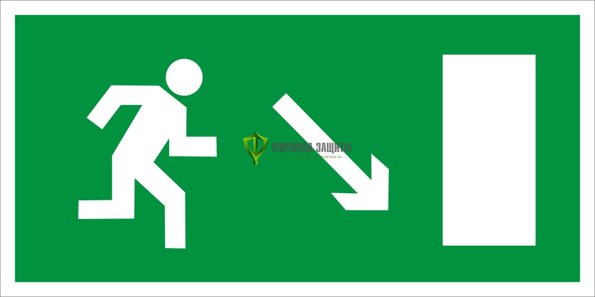 Знак E07 «Направление к эвакуационному выходу направо вниз» (пластик) от интернет-магазина Формула Защиты