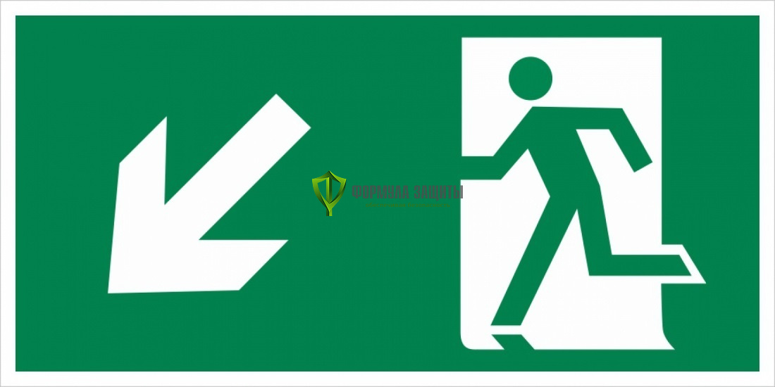 Знак E32 «Направление к эвакуационному выходу налево вниз» (пленка) от интернет-магазина Формула Защиты