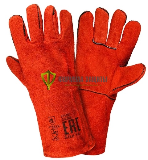 Краги спилковые сварщика пятипалые красные Трек-12 от интернет-магазина Формула Защиты