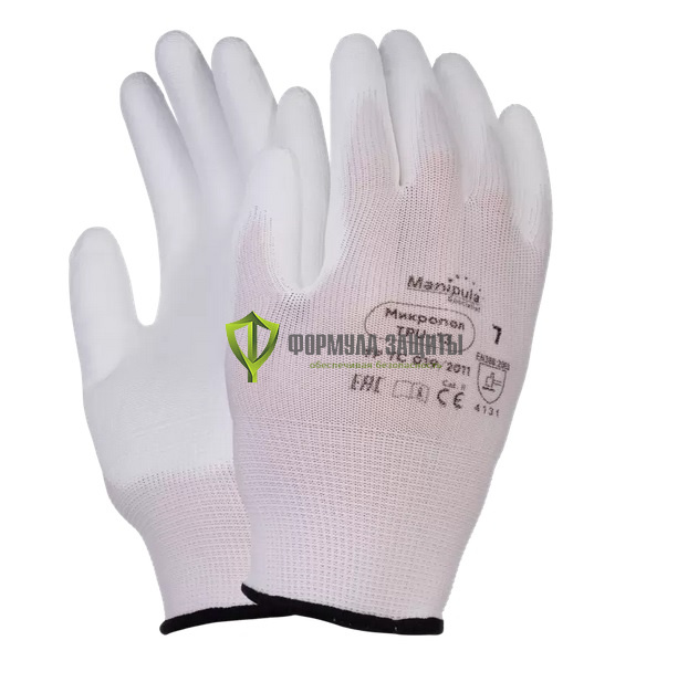 Перчатки нейлоновые с полиуретаном Manipula МикроПол MG-162 (TPU-13), белые от интернет-магазина Формула Защиты