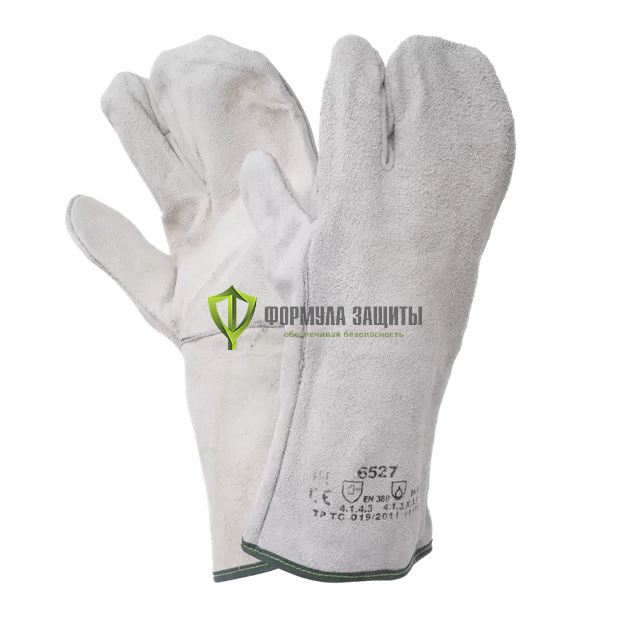 Краги спилковые сварщика трехпалые серые от интернет-магазина Формула Защиты