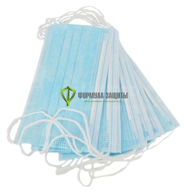 Маска медицинская трехслойная голубая (50 штук в упаковке) от интернет-магазина Формула Защиты