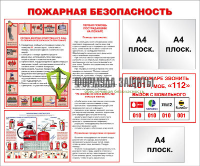 Стенд "Пожарная безопасность" (размер: 1200x1000 мм, карманы: 3 формата А4 плоские) от интернет-магазина Формула Защиты