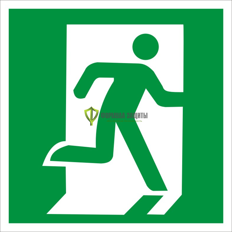 Знак E01-02 «Выход здесь (правосторонний)» (пленка) от интернет-магазина Формула Защиты