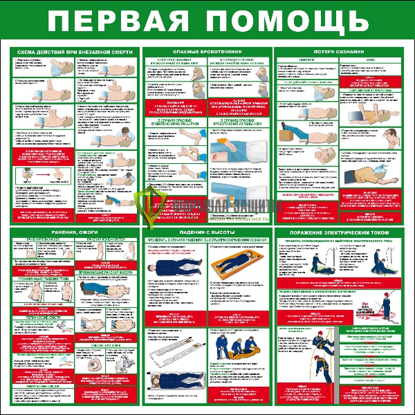 Стенд "Первая помощь" (размер: 1000x1000 мм) от интернет-магазина Формула Защиты